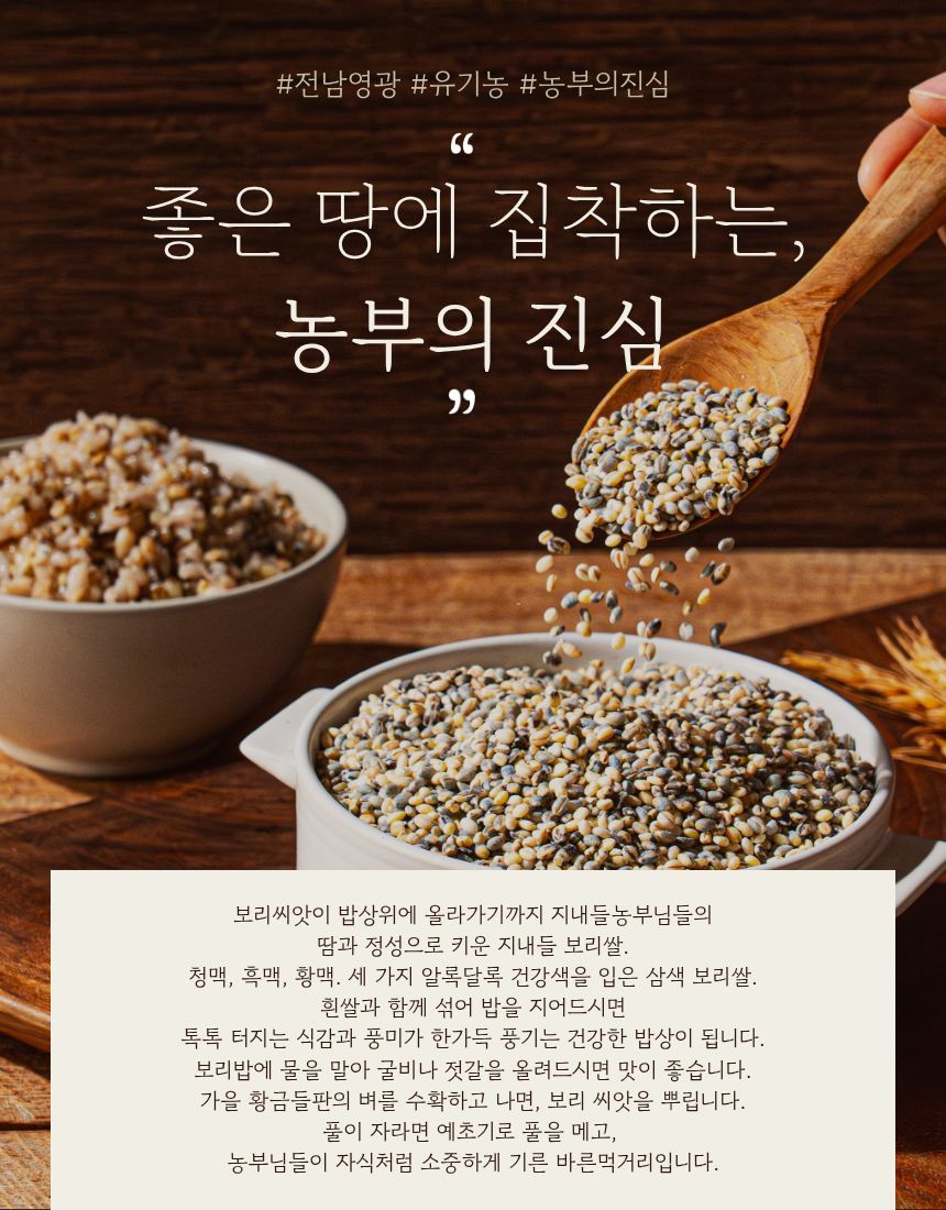 (지내들우리잡곡) 26년산 유기농 삼색보리쌀 500g 1개